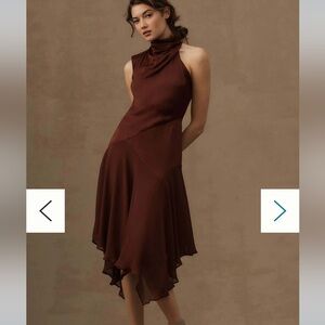 Anthropologie Sleeveless Satin mock neck draped midi dress